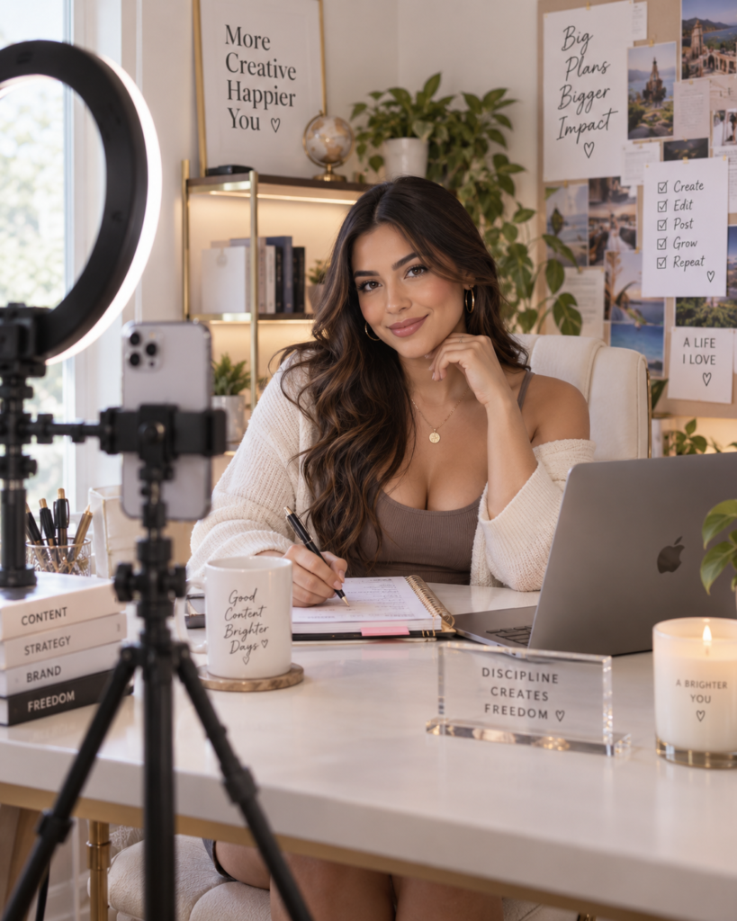 Creadora de contenido trabajando